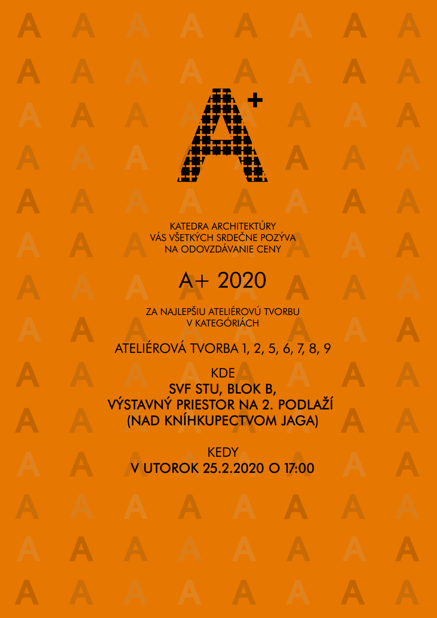 Pozvánka na vernisáž výstavy A+ 2020