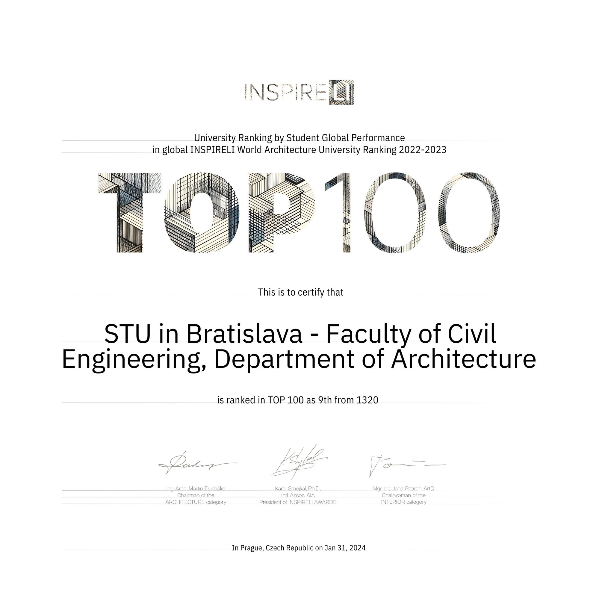 Certifikát o umiestnení v rankingu