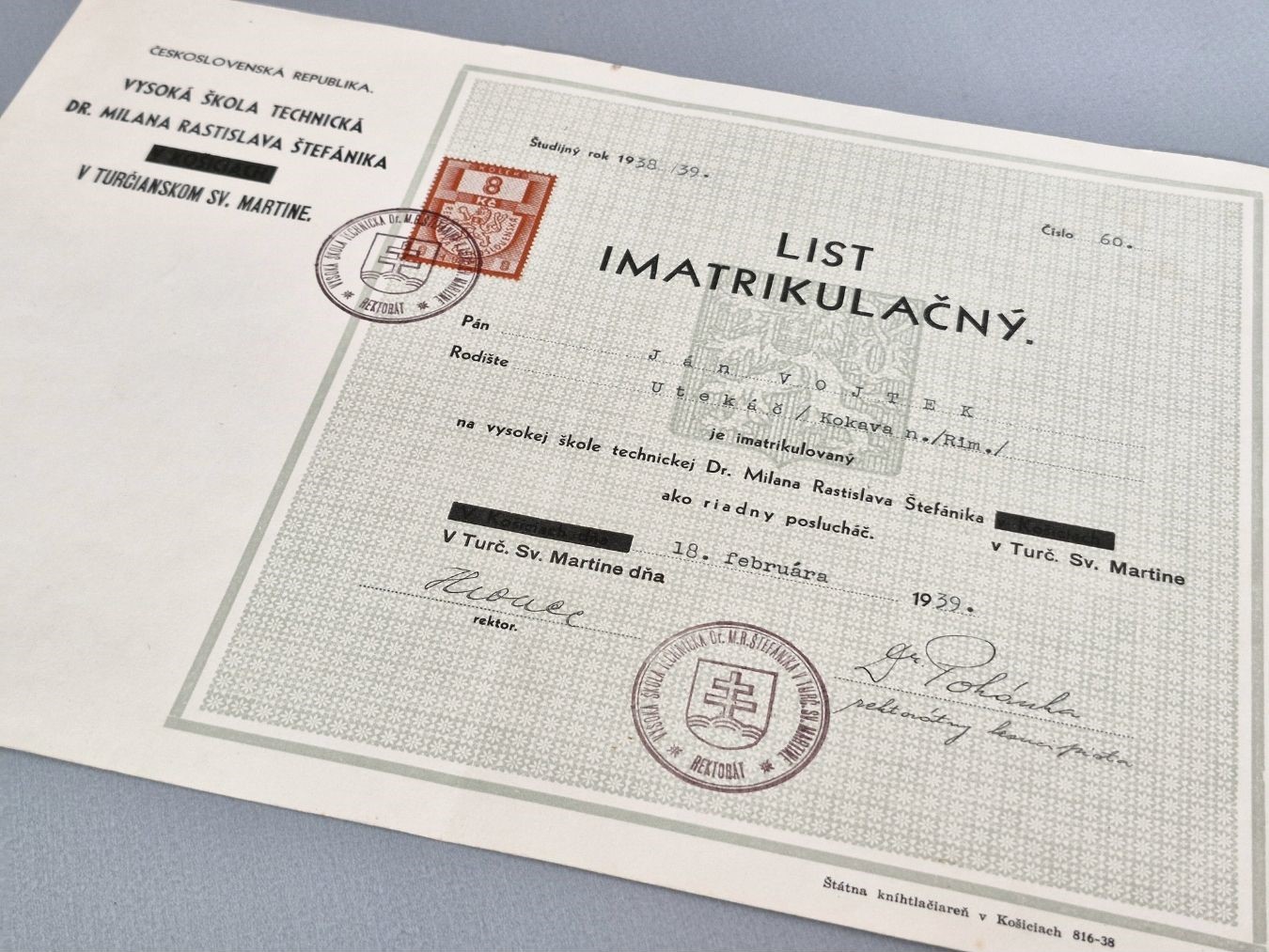 Imatrikulačný list