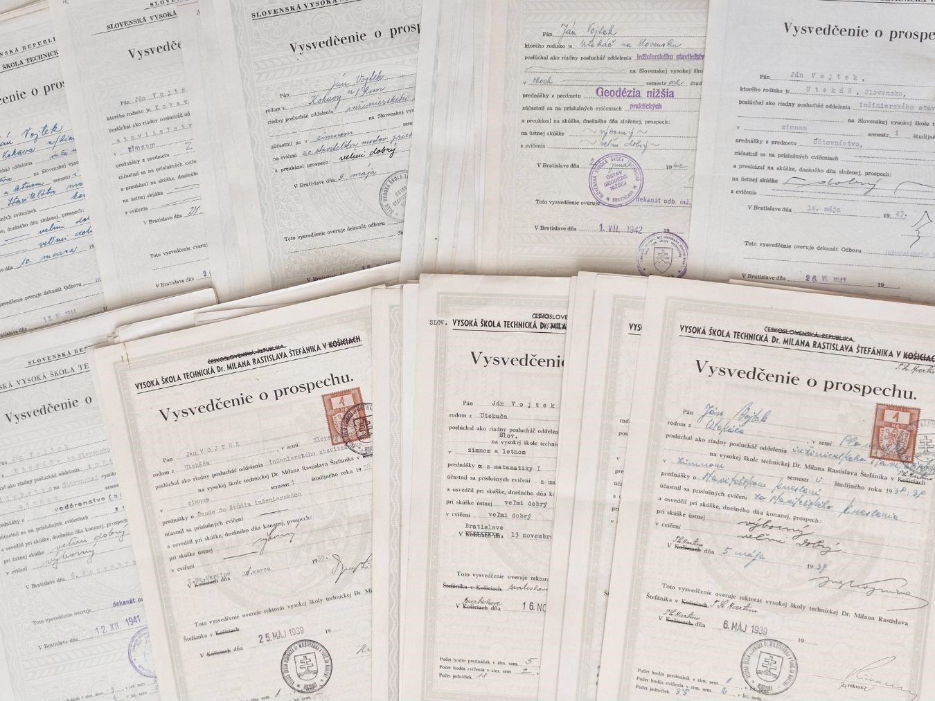 Študijné doklady J. Vojteka