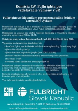 Fulbrightovo štipendium pre postgraduálne štúdium 2021/2022