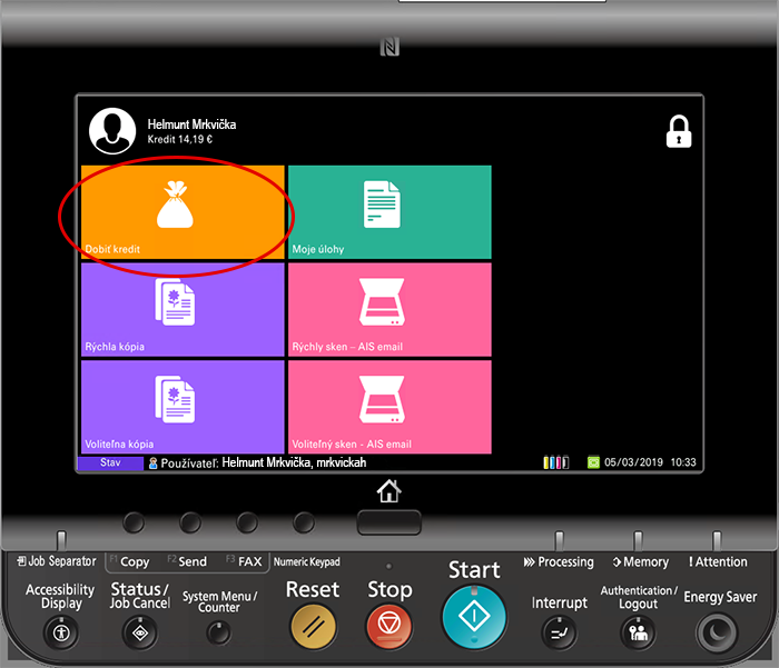 vložiť kredit cez tlačiareň